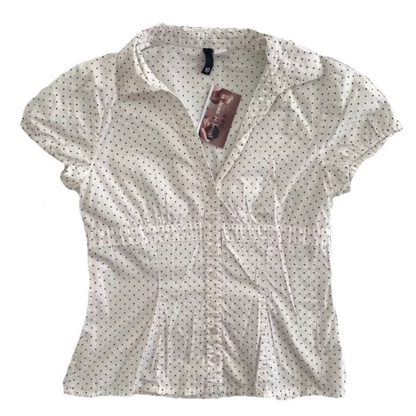 polka dot top - white cotton fabric with black dots