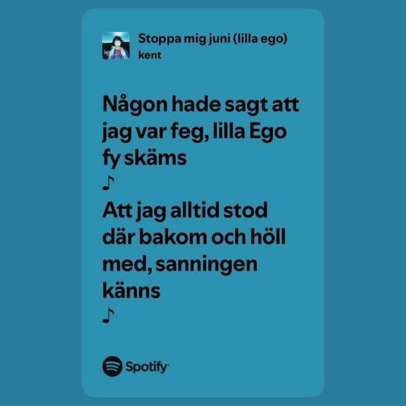 kent - någon hade sagt att jag var feg, lilla ego fy skäms. att jag alltid stod där bakom och höll med, sanningen känns.