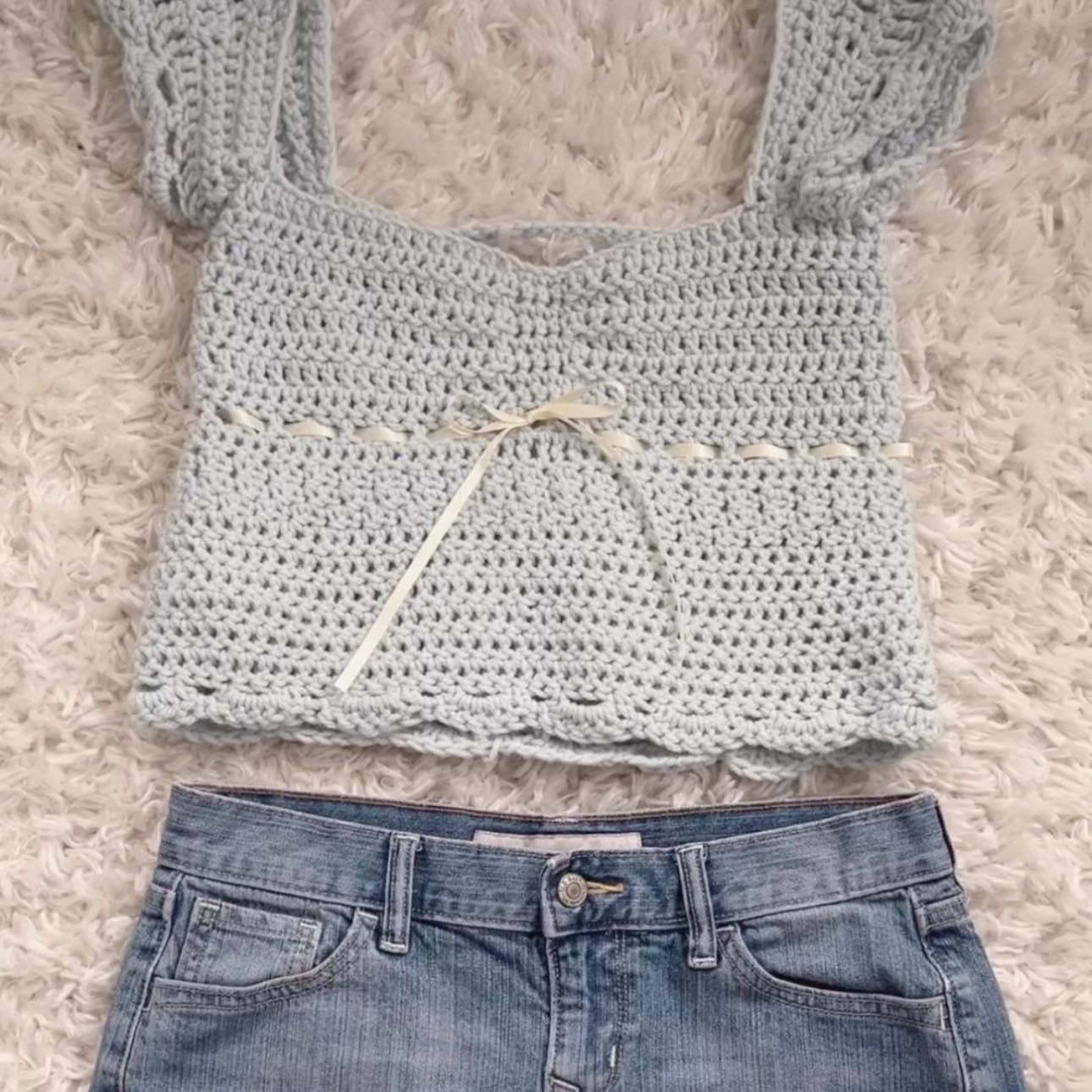crochet top and jean skirt