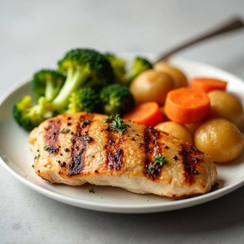 Boiled Potatoes With Chicken And Steamed Vegetables