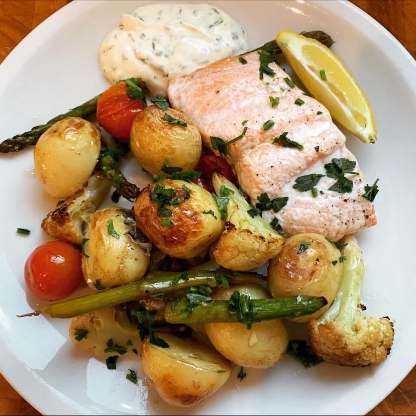 Roasted Potatoes With Salmon And Vegetables