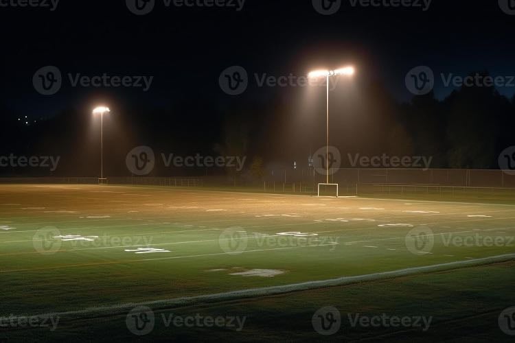 high school football field lit up on a friday night