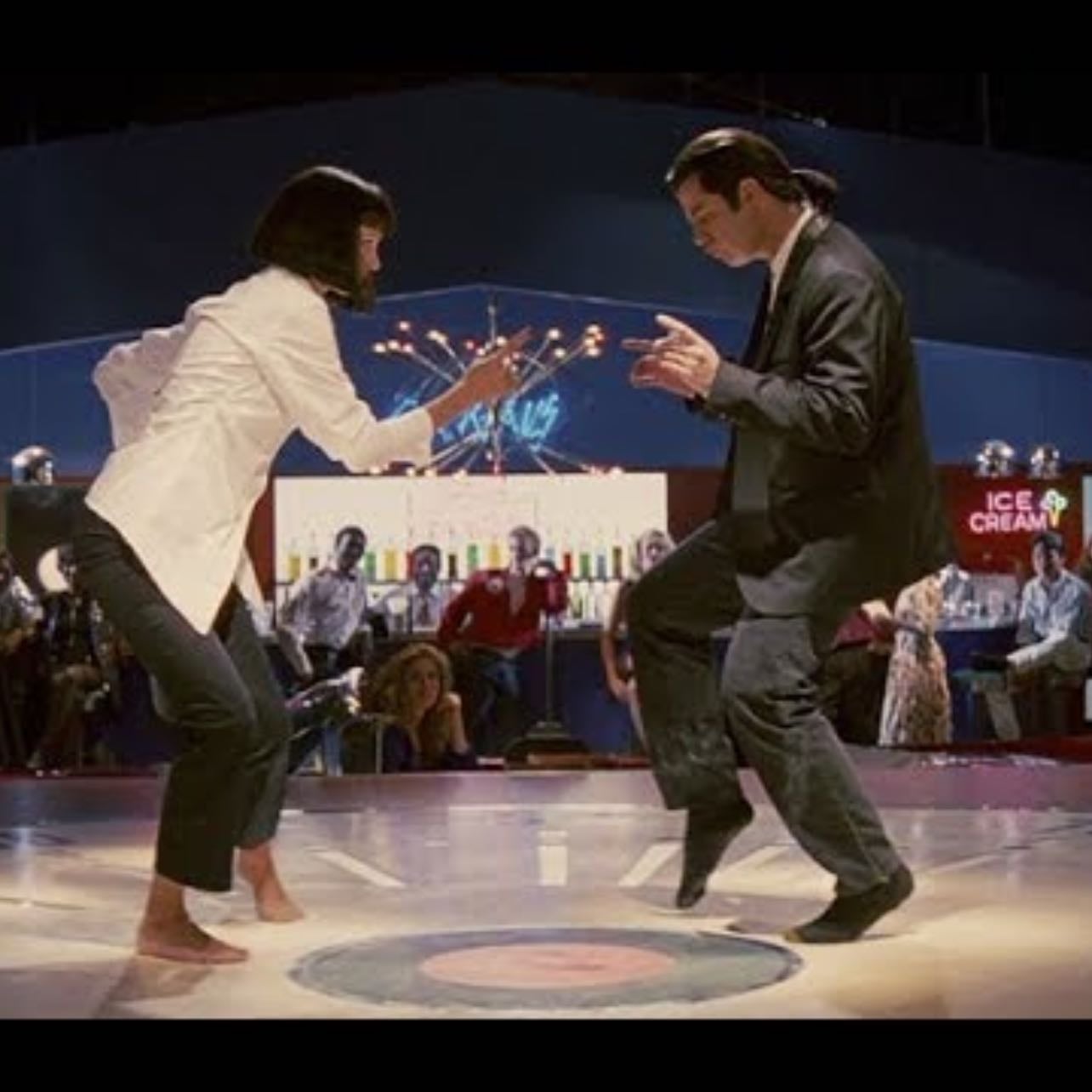 mia wallace and vincent vega dancing together. - pulp fiction (1994)