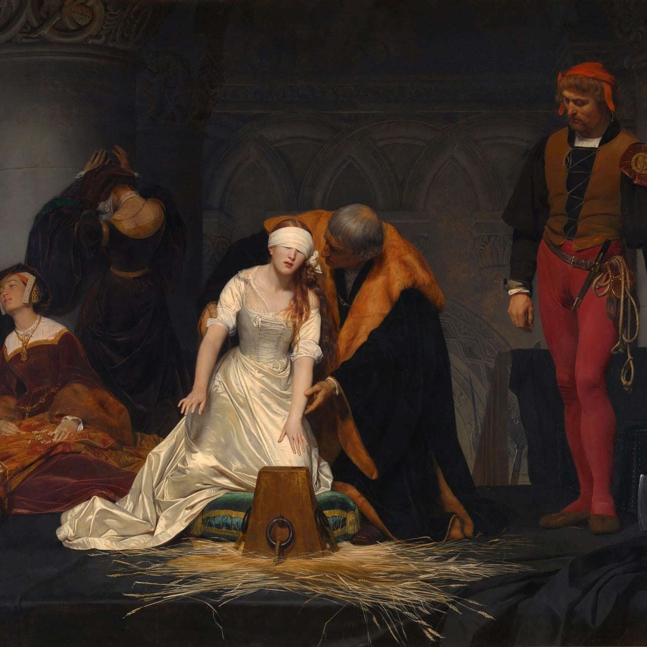 the execution of lady jane gray - the nine days queen. only 17 years-old. a tragic pawn in a game that was played against her unfairly. this painting lives in my mind rent free.