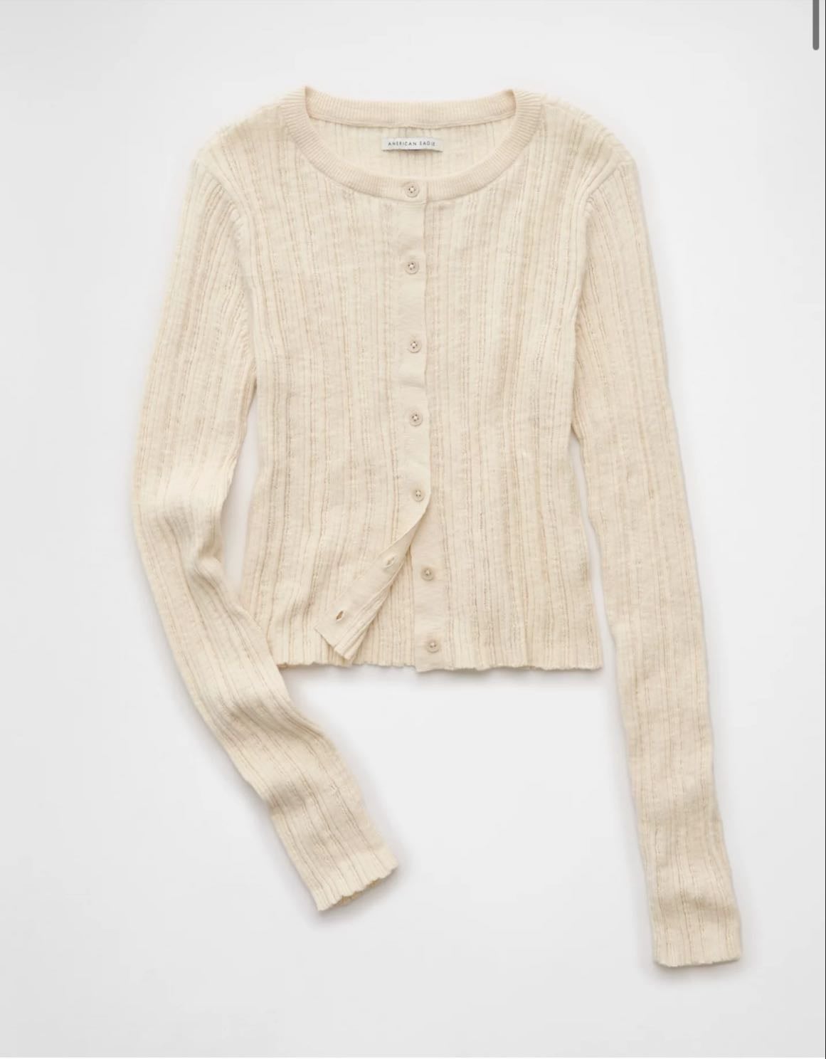 AE Ribbed Crew Neck Cardigan - $44.95