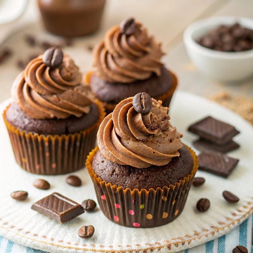 Cupcakes de Chocolate y Café con Relleno de Ganache de Café