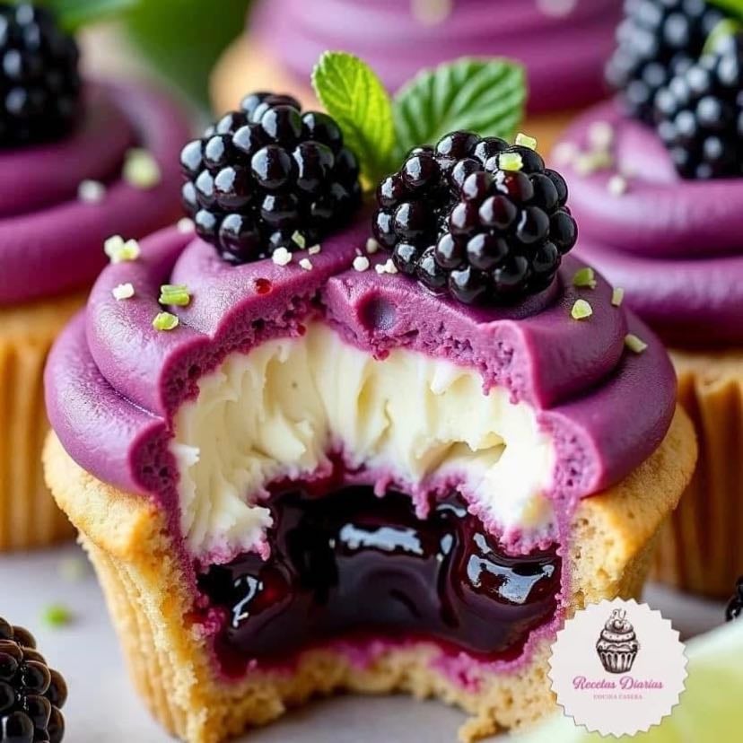 Cupcakes decadentes de tarta de queso con moras y lima