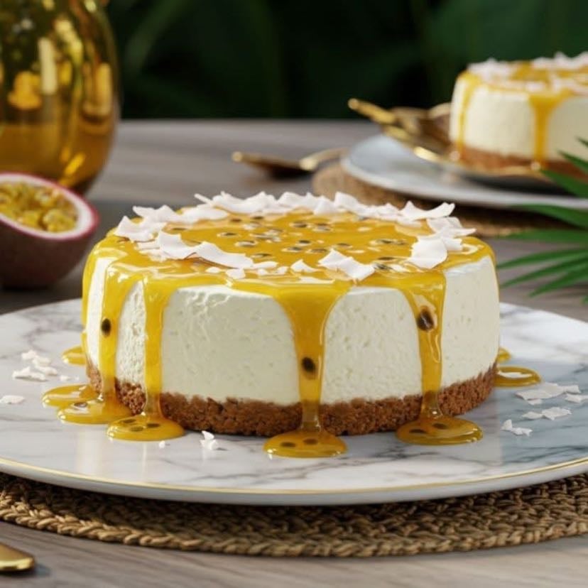 Cheesecake de Coco con Salsa de Maracuyá