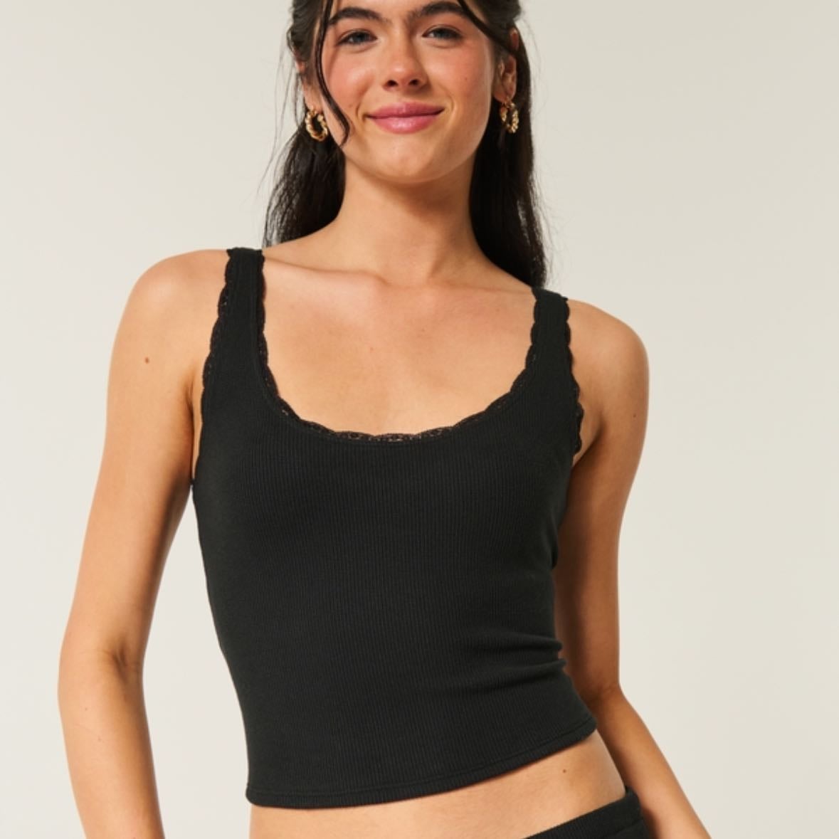 Gilly hicks cozy waffle lace trim tank