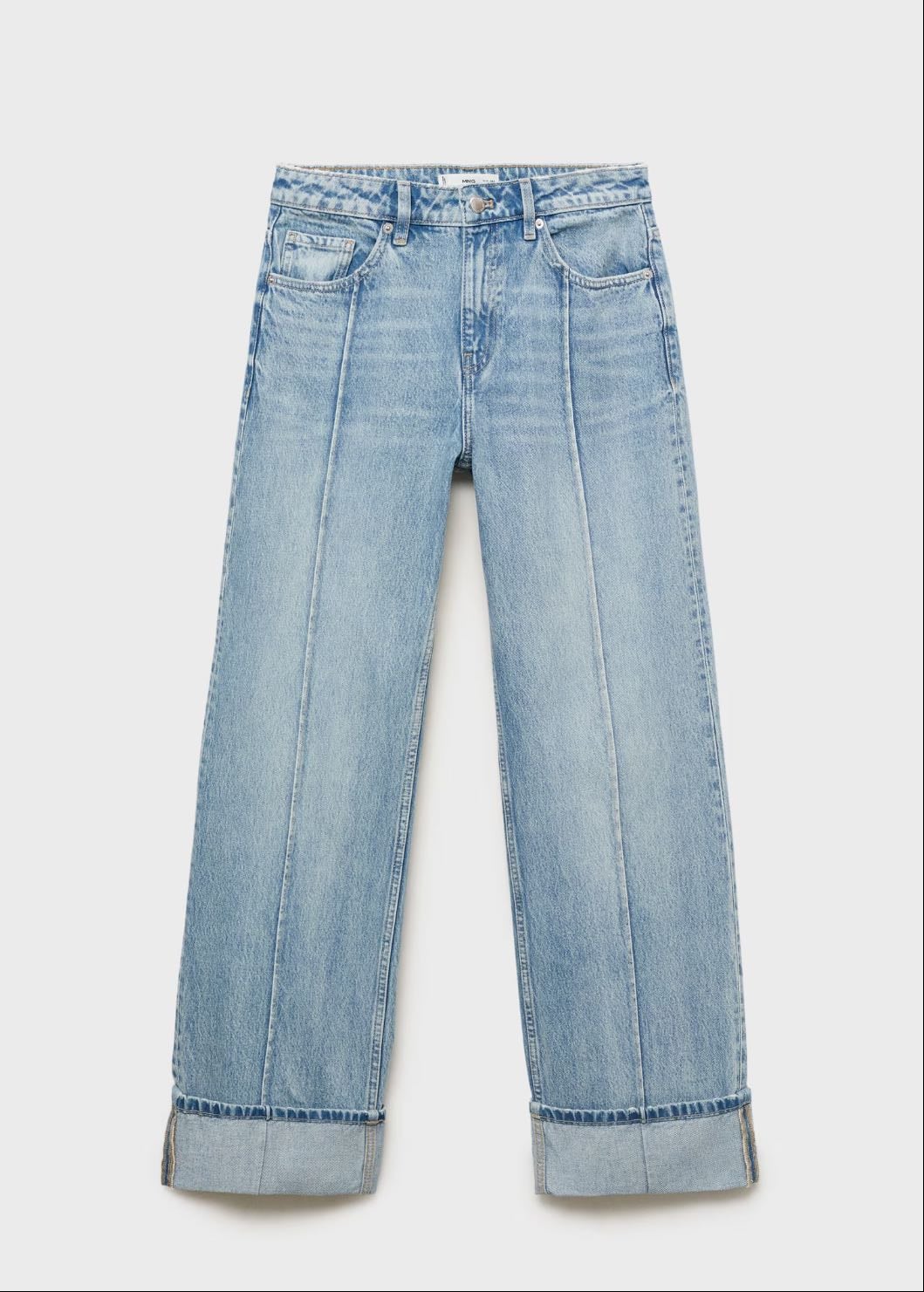 jean large a revers et surpiqûre clair - Mango