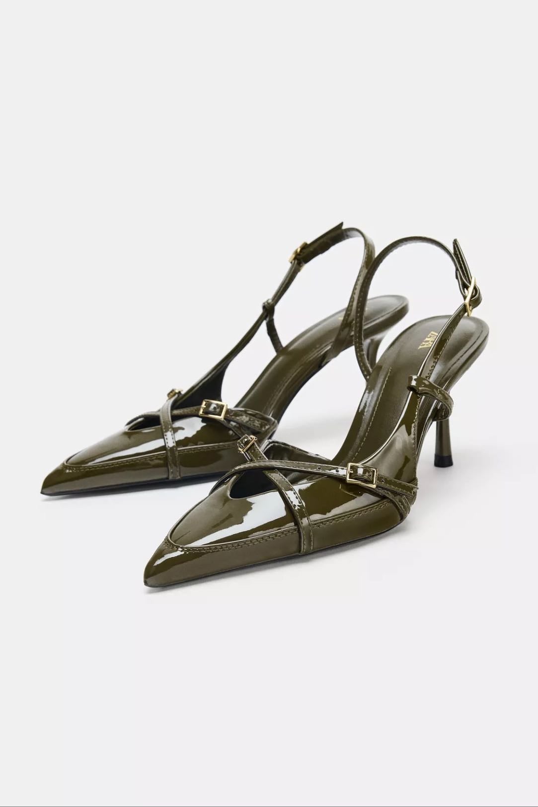 escarpins kaki à brides et boucles - Zara