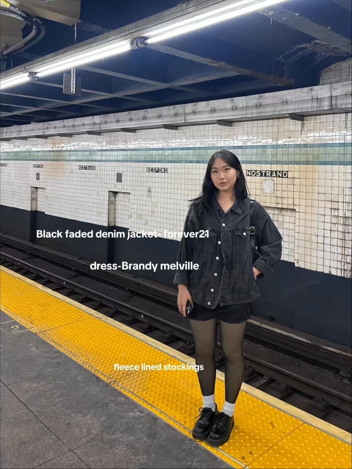 Denim jacket & stocking with skirt - Make a dress look casual