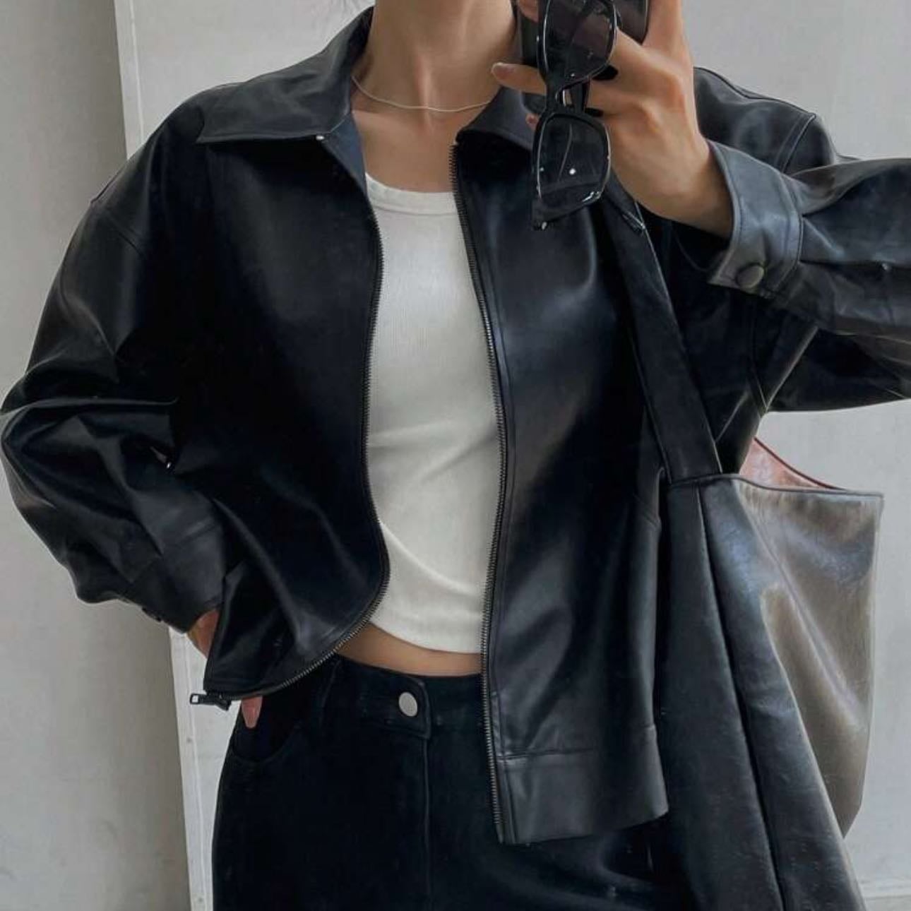 Chaqueta de Cuero Negra - ID: 40832414