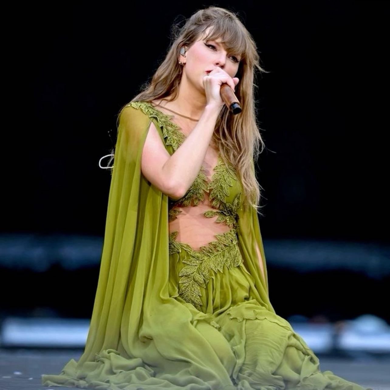 green - MY FAVOURITE DRESS like the color matches the folklore photoshoot (without black+white filter) and oh my god its stunning