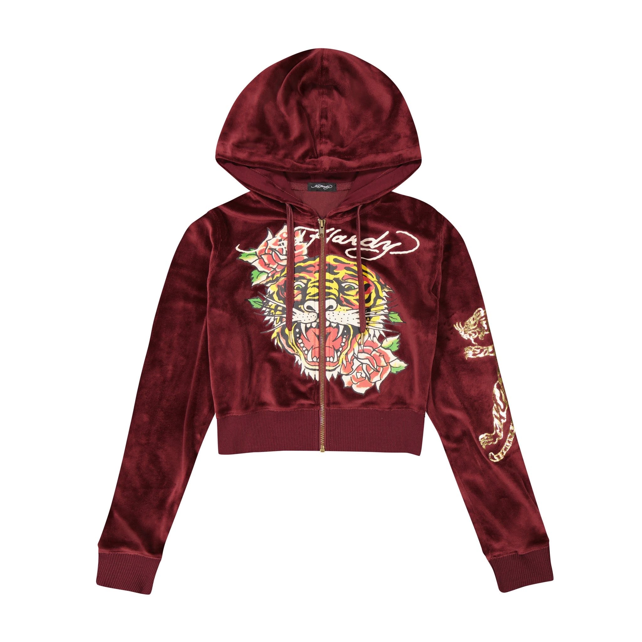 Retro Tiger Y2K Velour Hoodie - edhardyoriginals