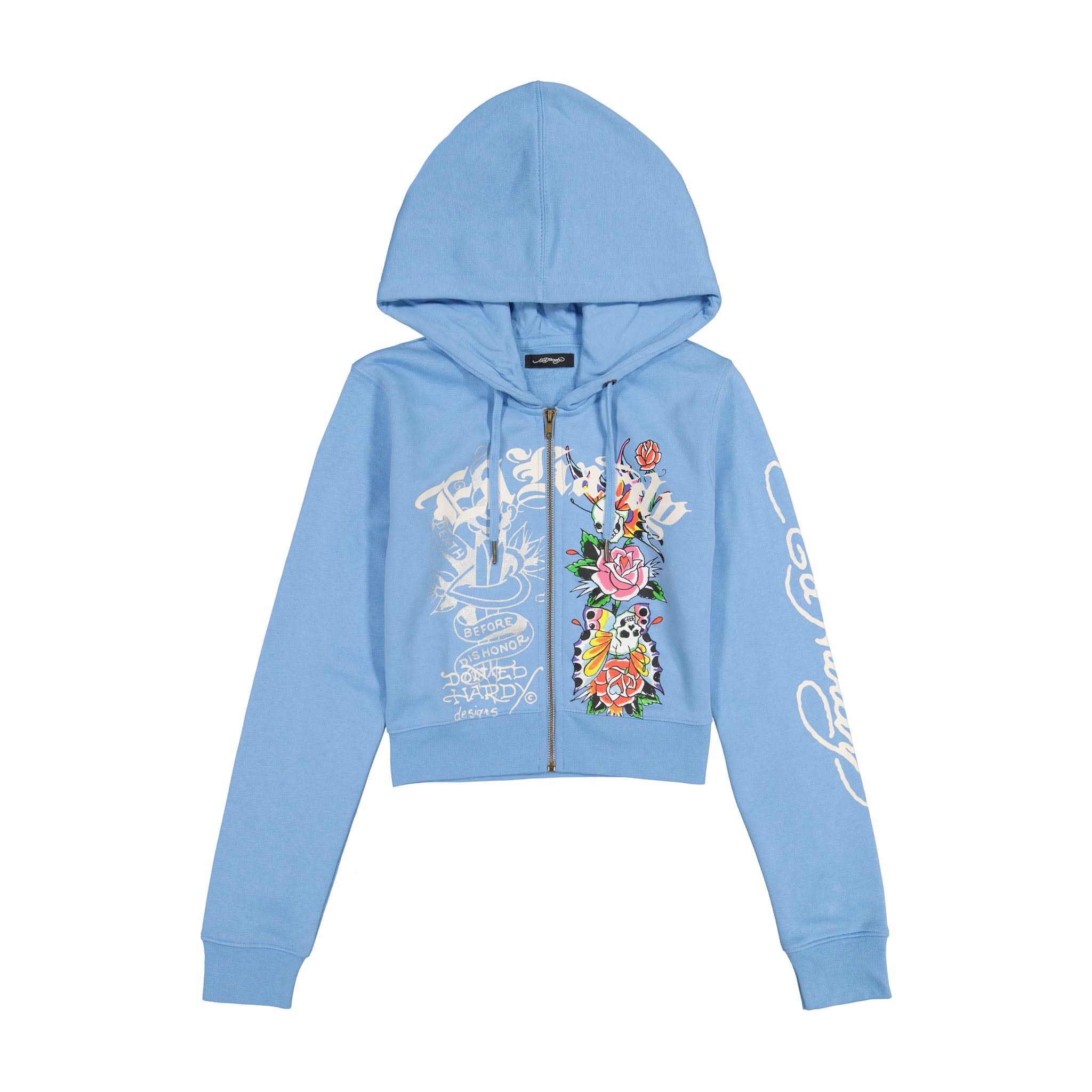 Flower Skull Cropped Hoodie - edhardyoriginals