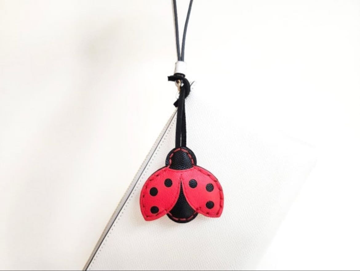 Handmade leather ladybug bag charm - $35