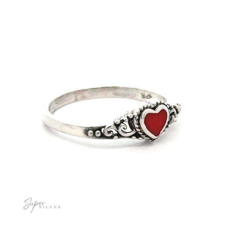 dainty heart filigree ring with inlaid stones - super silver