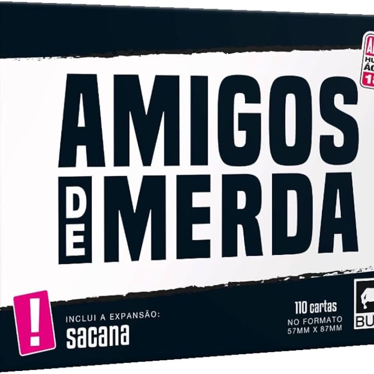 Amigos de Merda - Quem na sua roda de amigos precisa melhorar? Um jogador puxa uma carta e faz uma pergunta. Os outros apontam p/ quem acham que melhor se encaixa à pergunta. Quem “ganhar” cinco vezes é coroado o “amigo de merda”. O caos é certo. 10/10
