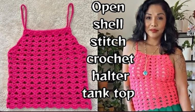 Open shell stitch halter tank top - YouTube