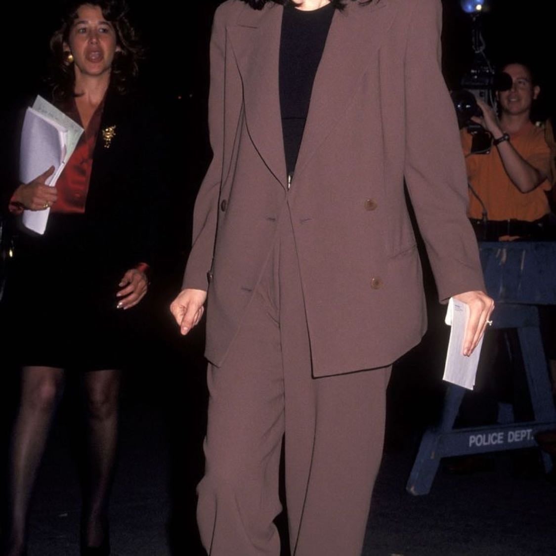 brown suit