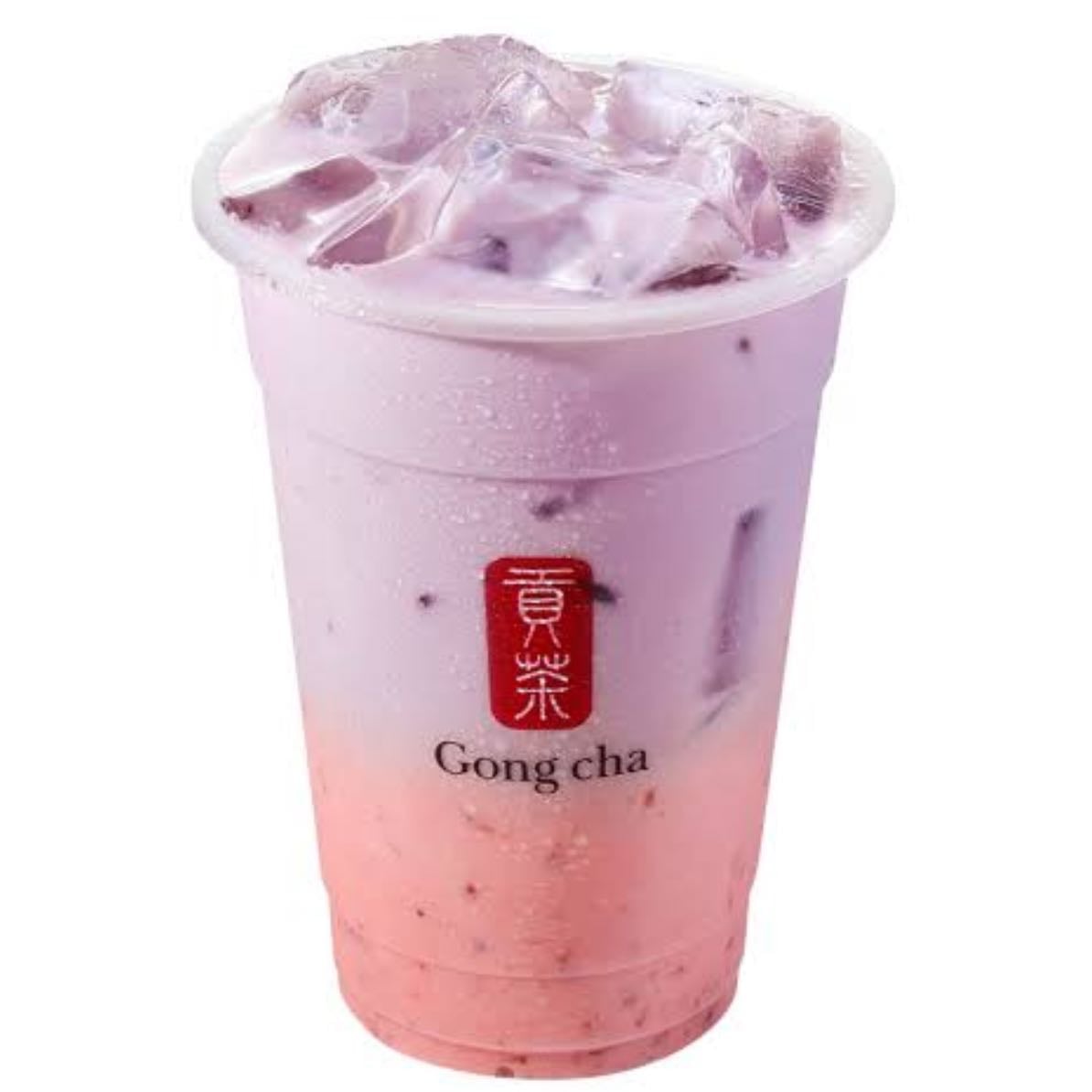 Gongcha taro and strawberry milk tea