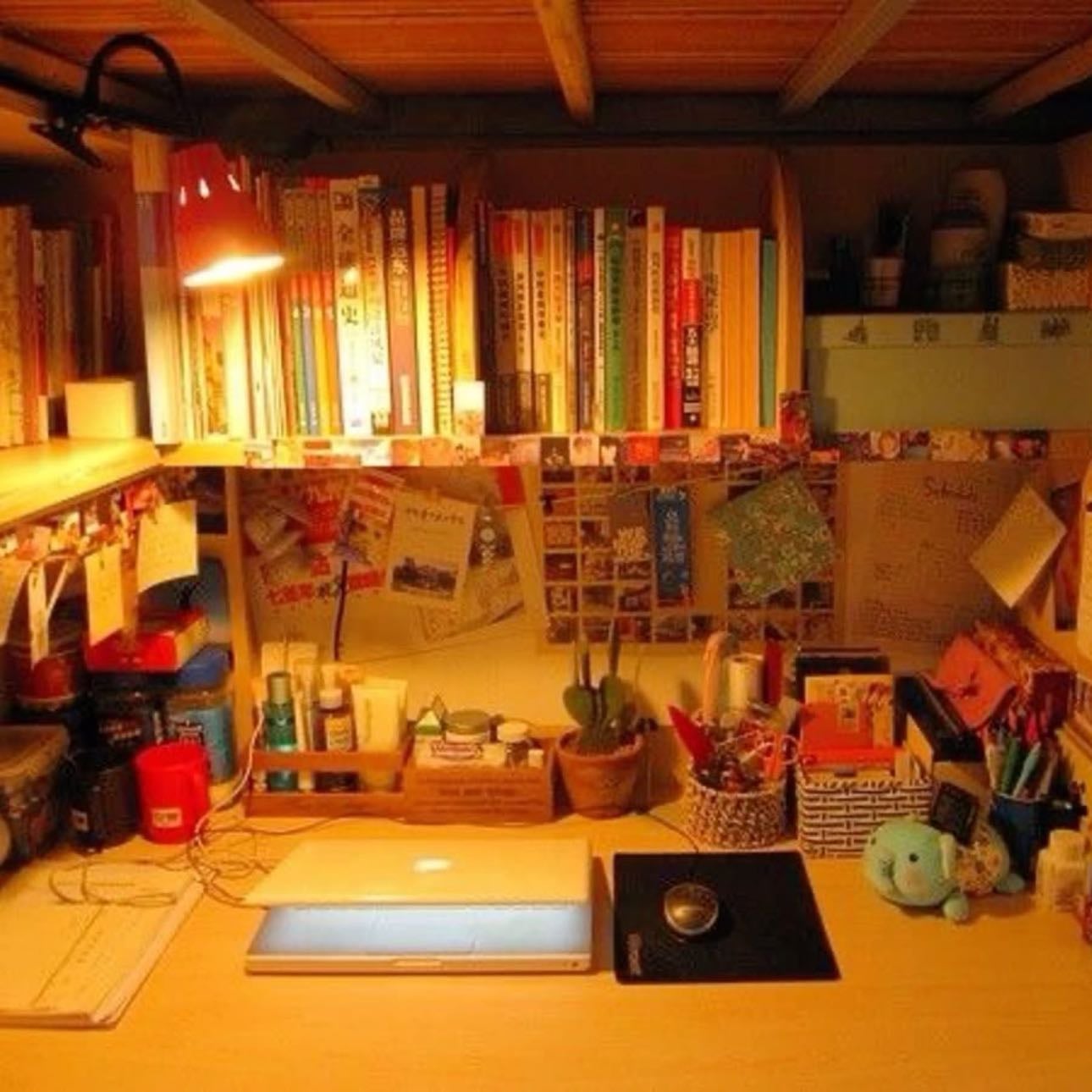Reading science research at night under the orange light