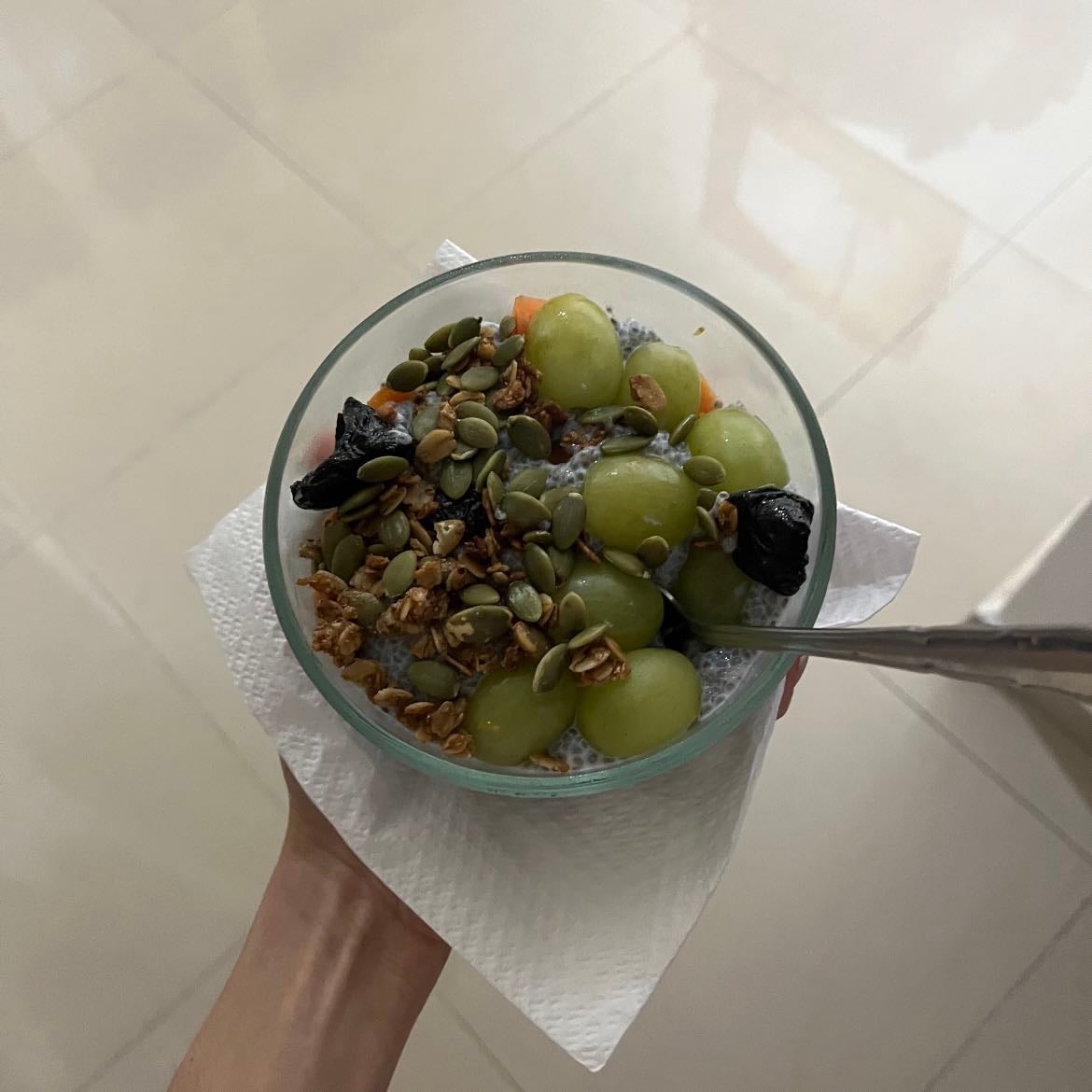 Papaya - grape chia pudding