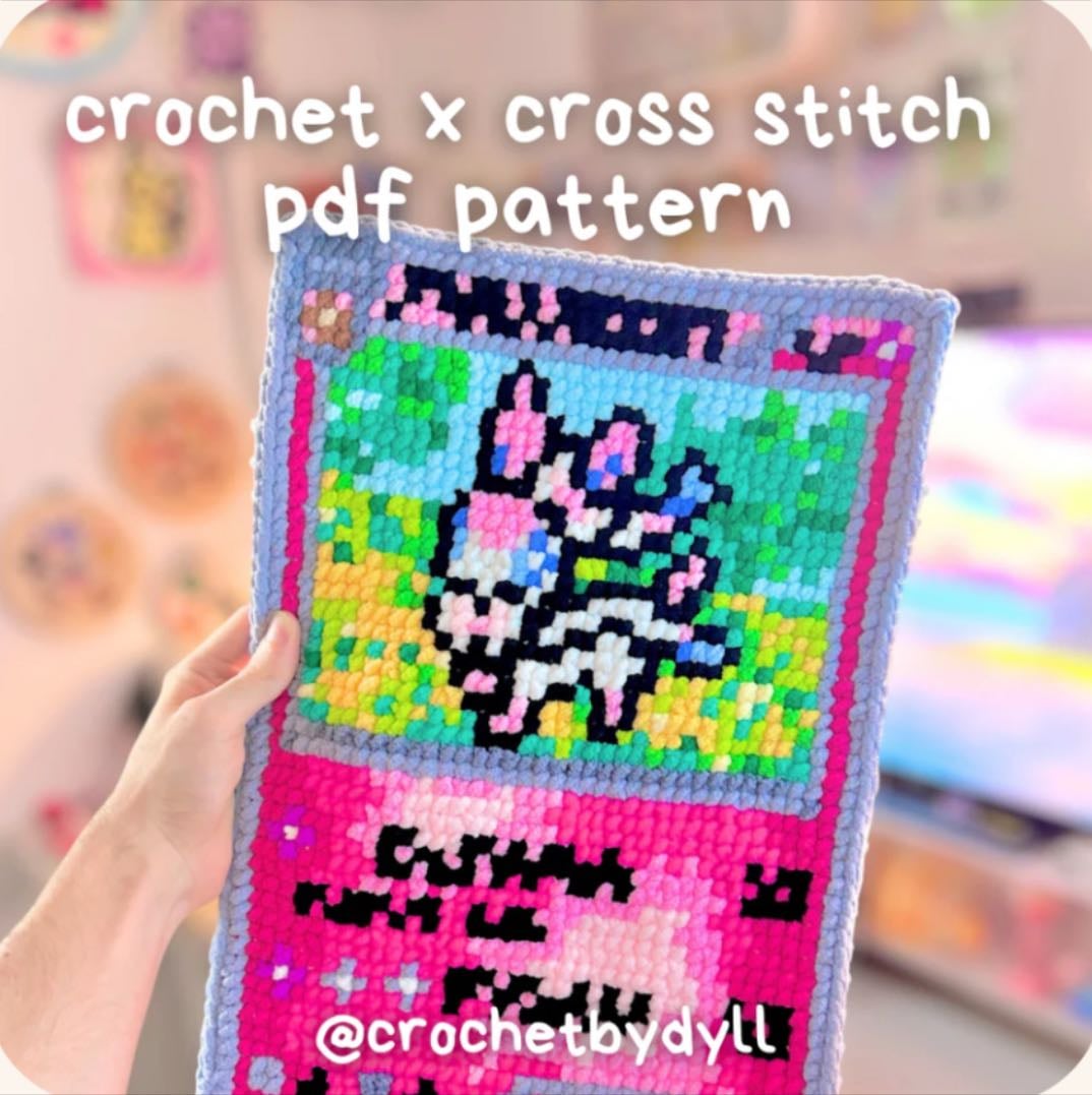Sylveon pokécard-inspired trading card design - Paid pattern
Instagram: crochetbydyll