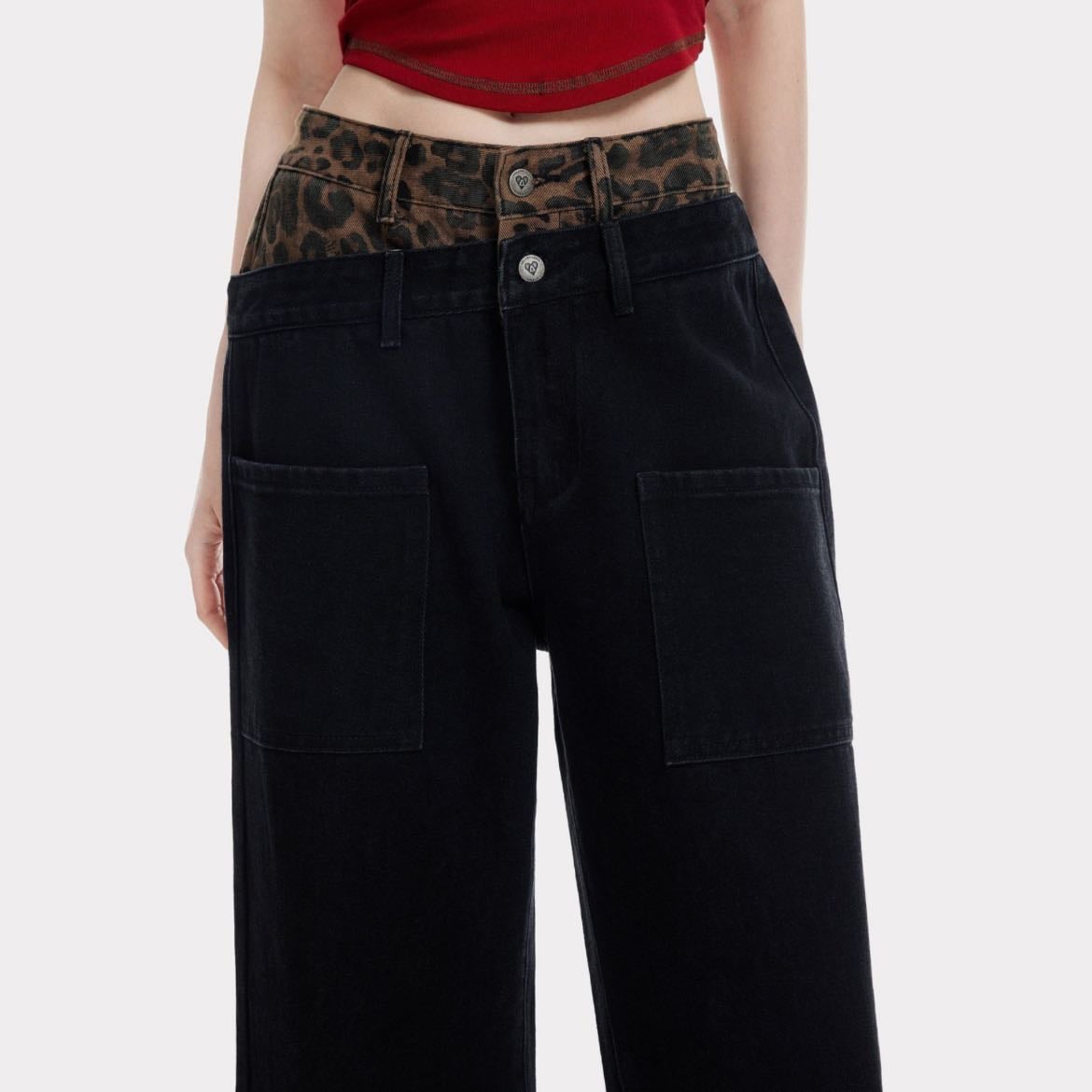 LEOPARD DOUBLE WAIST BAGGY JEANS - Aelfric Eden