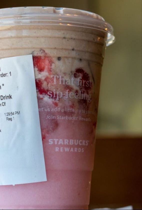 pink drink w choc cf - chocolate covered strawberry