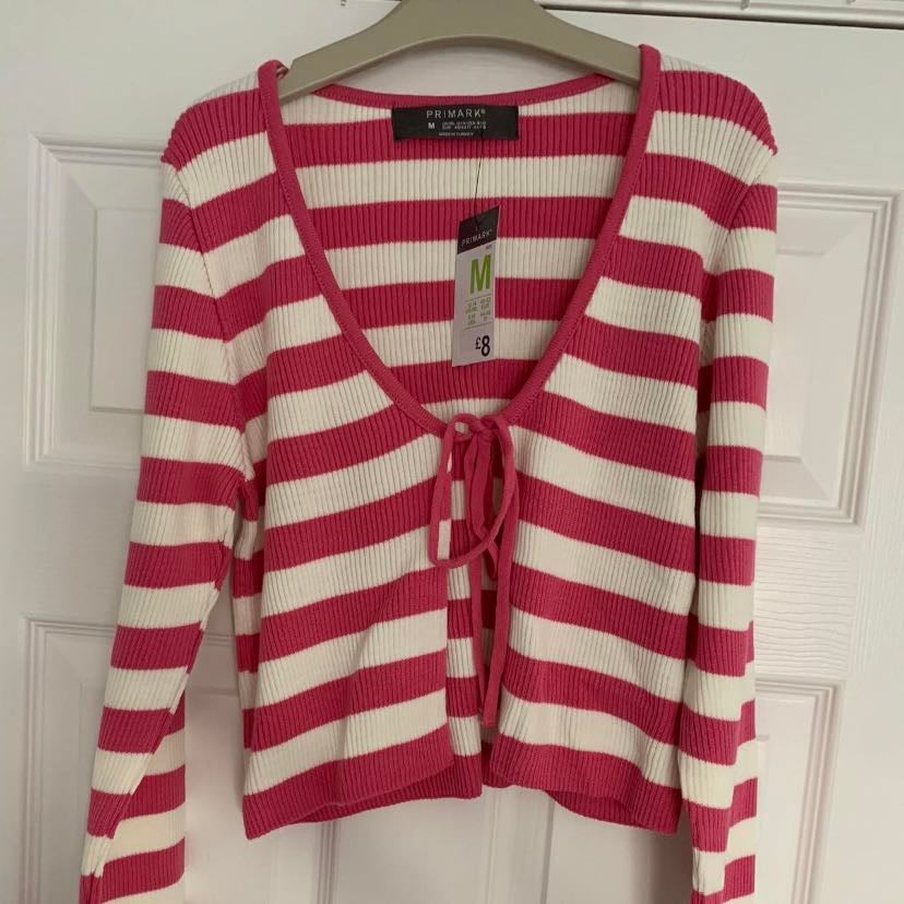 red & white cardigan - like this but it buttons up