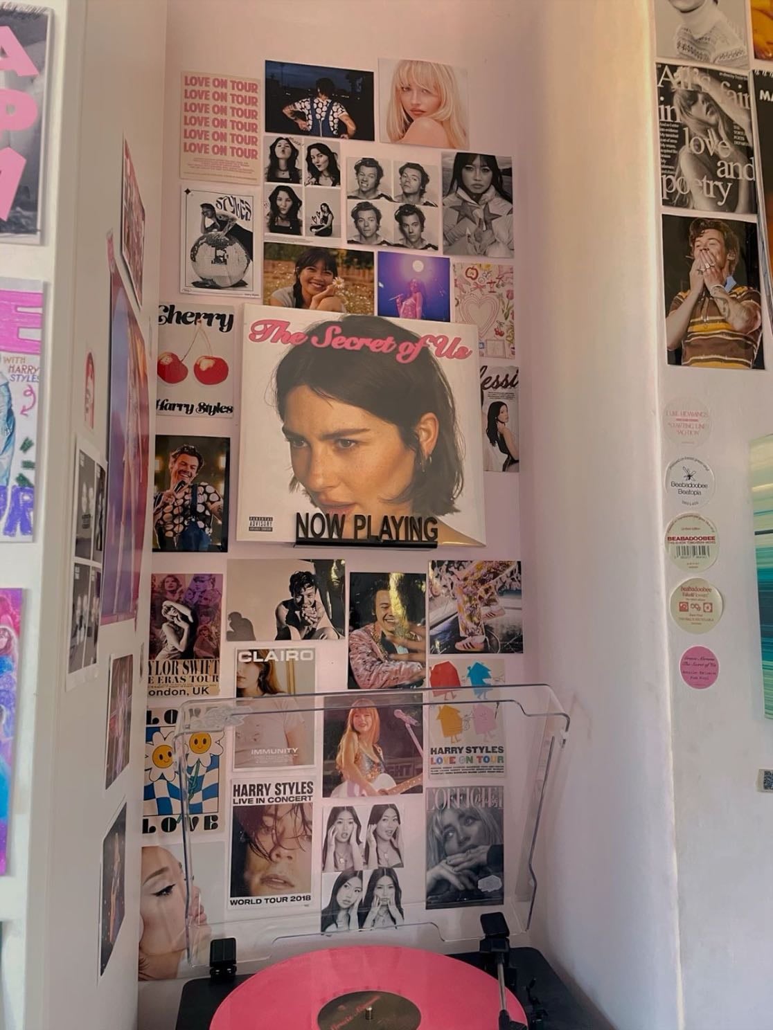 music section - CDs, posters, vinyls, merch etc