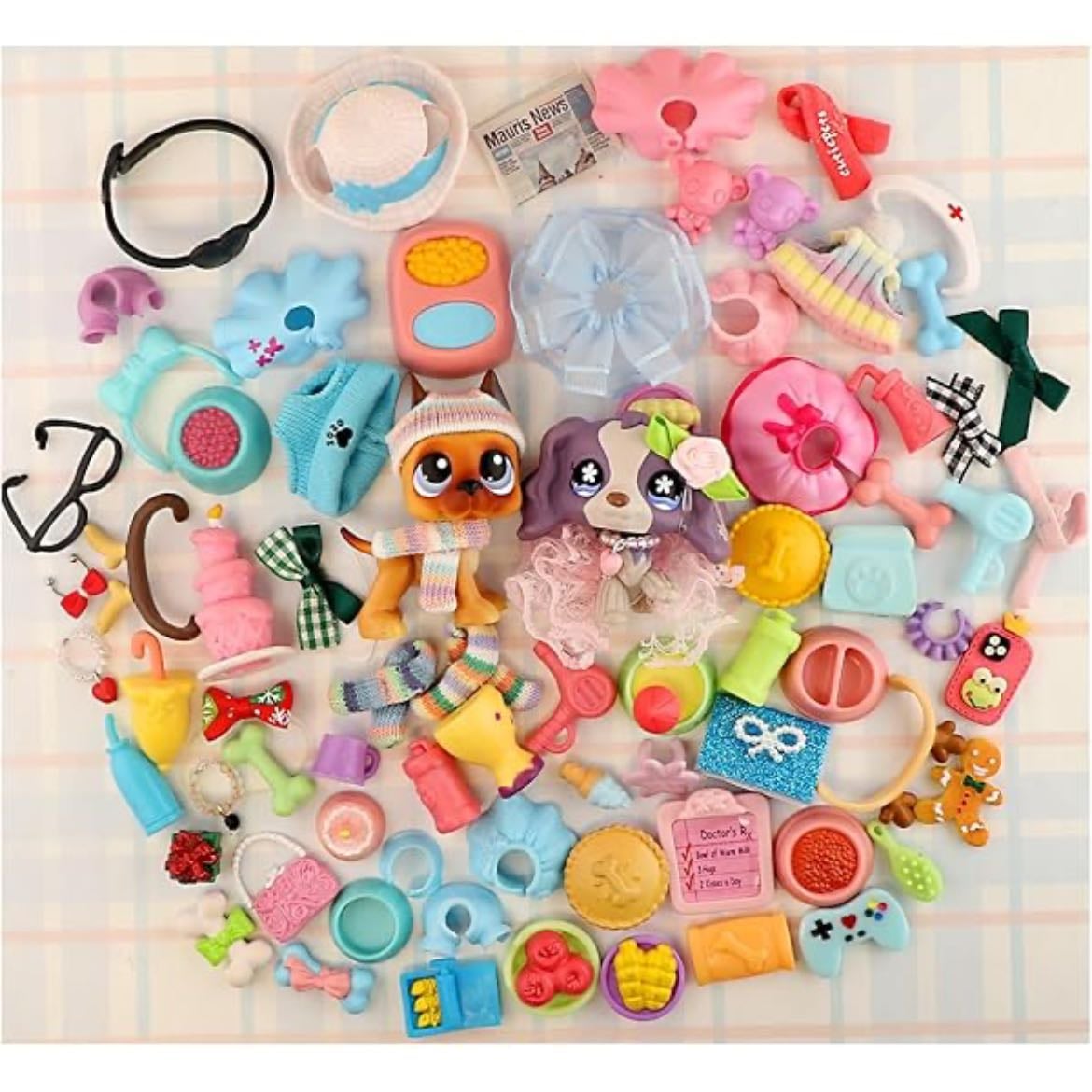 Accessoires compatibles avec LPS, (aléatoirement 25 pièces) vêtements, nœud, jupe, chapeau, écharpe, veste, jupe, collier, nourriture et boisson, accessoires de jouets pour chats et chiens, renard, : - : là où les histoires commencent |