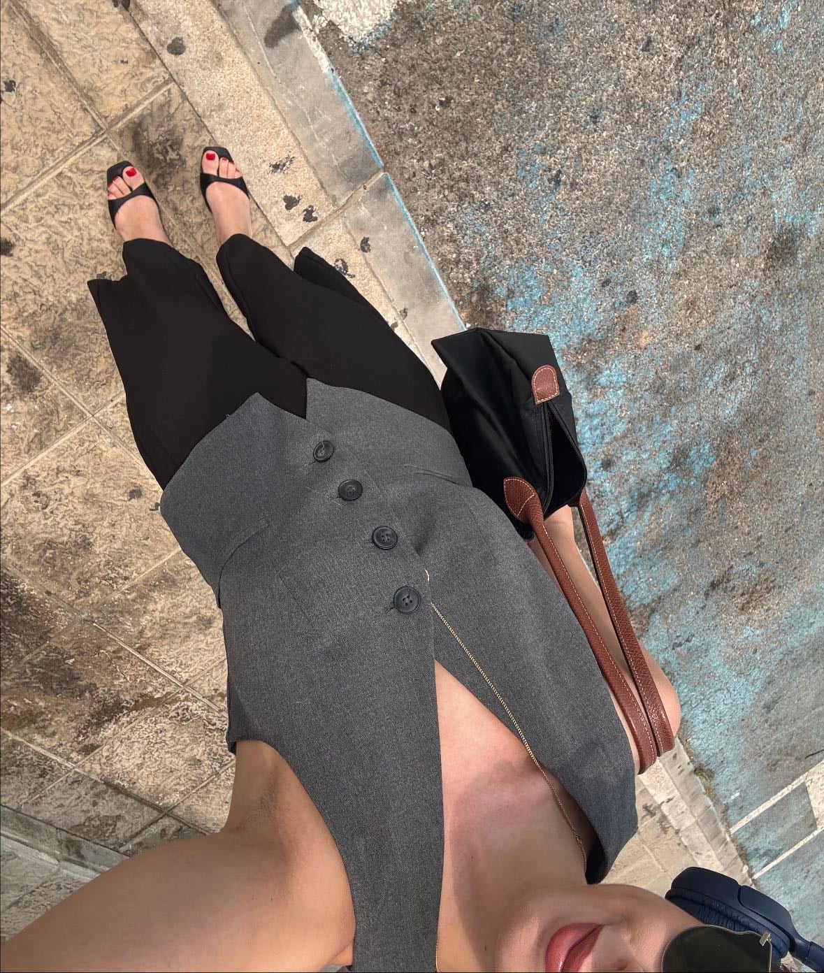 Waistcoat, black pants and sandals - Fav uni fit