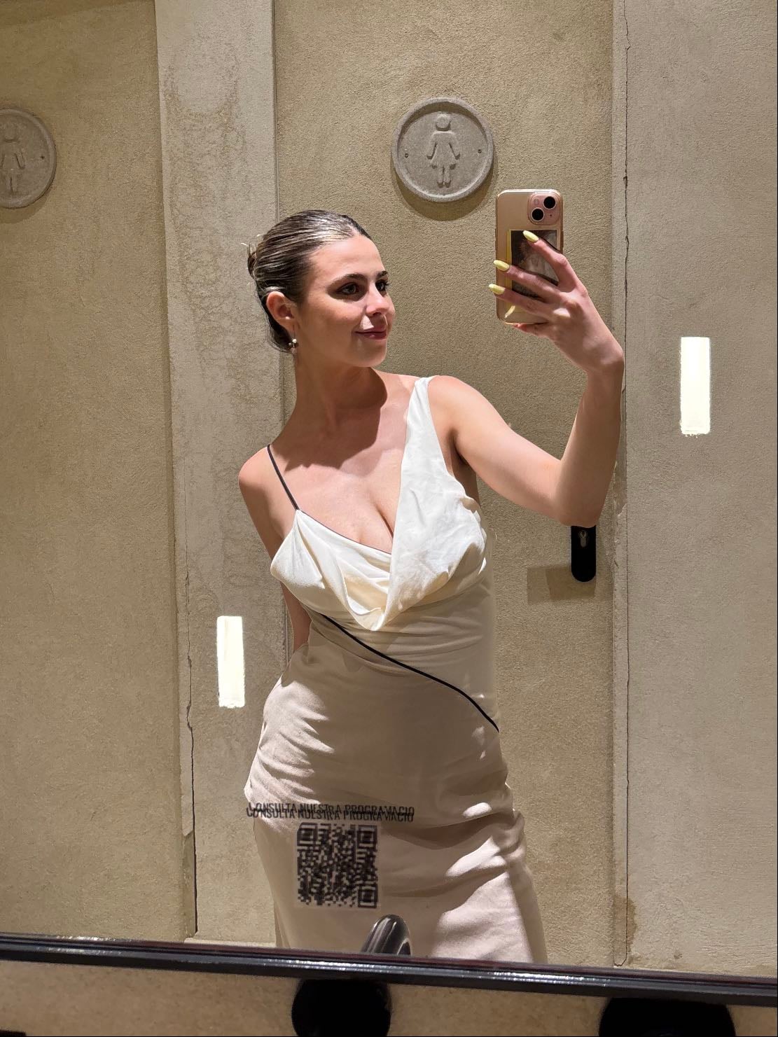 Clean look, asymmetric dress and super high heels