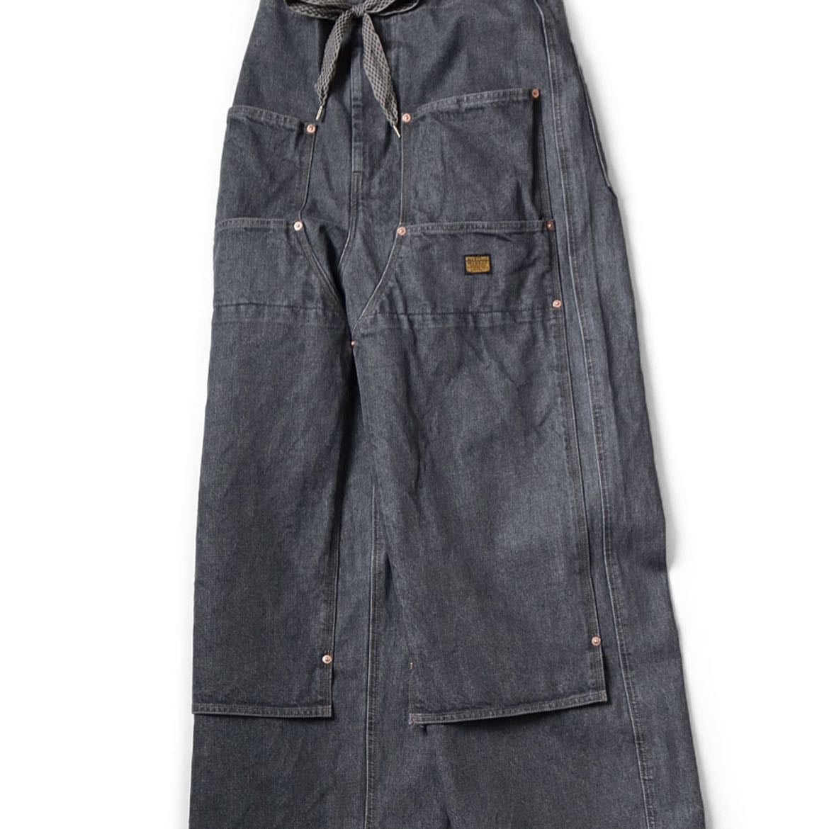 KAPITAL - 14 oz black denim W knee easy baggy pants