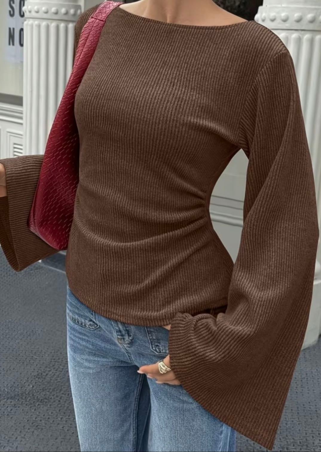 Brown flared sleeve top