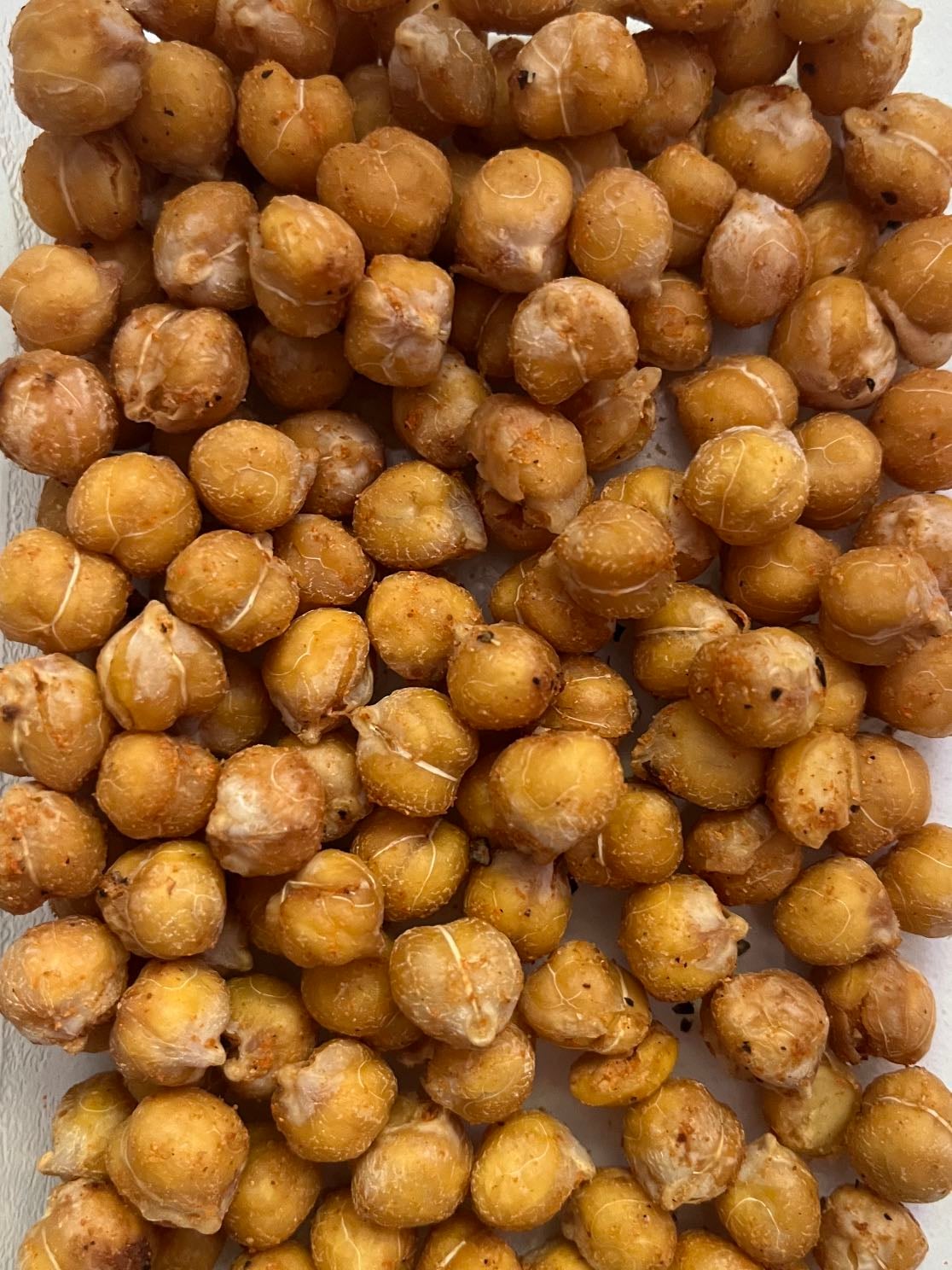 Roasted chickpeas - Air fried in garlic, salt, pepper, and paprika for 15 mins on 400 degrees