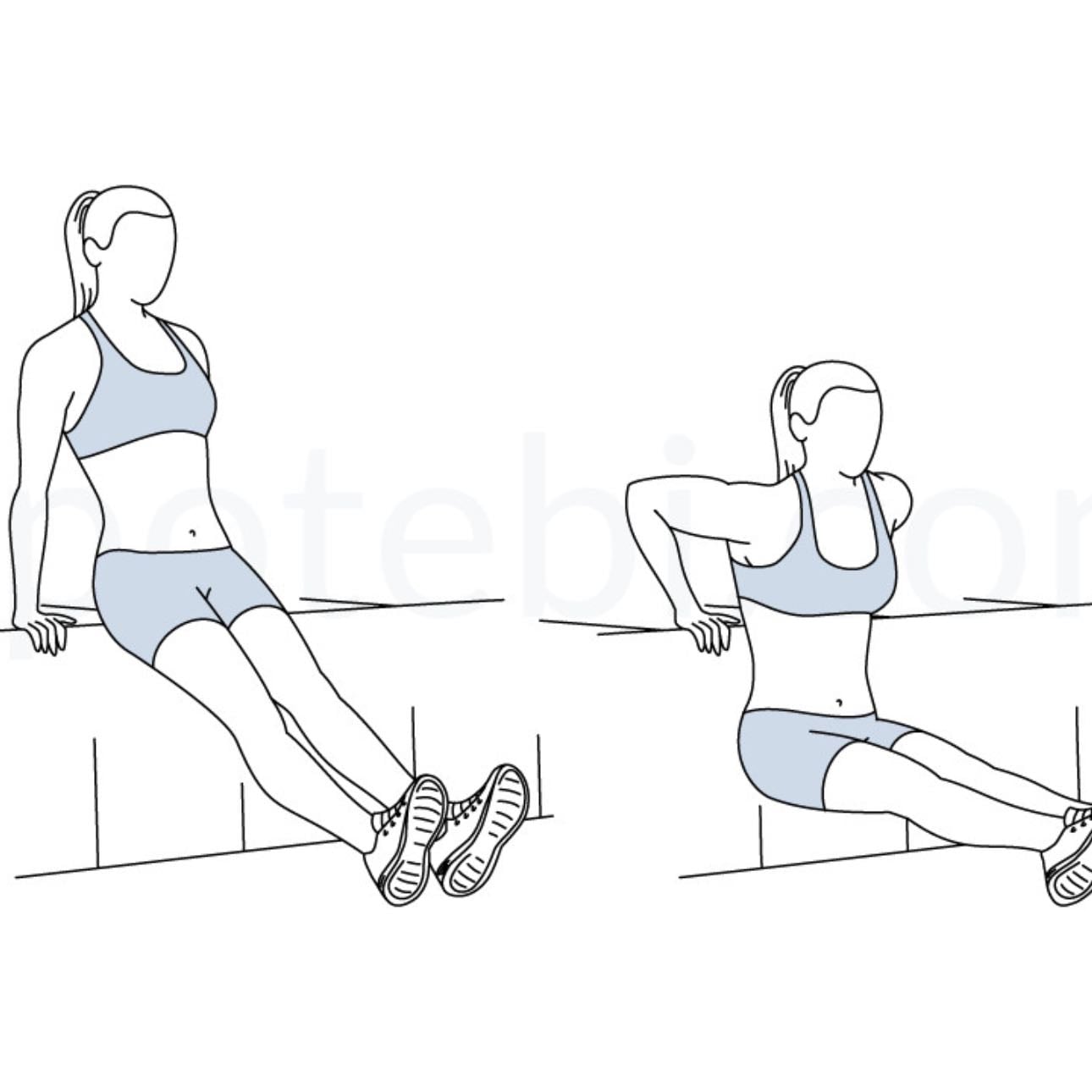 Tricep dips - 3 sets, 10-12 reps