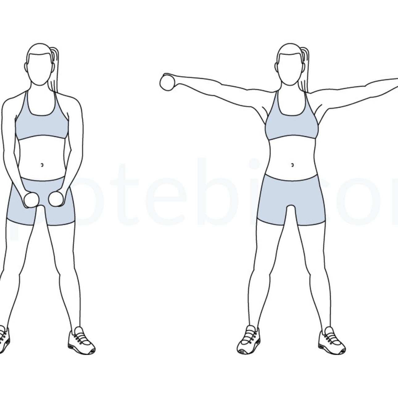Lateral raises - 3 sets, 10-15 reps