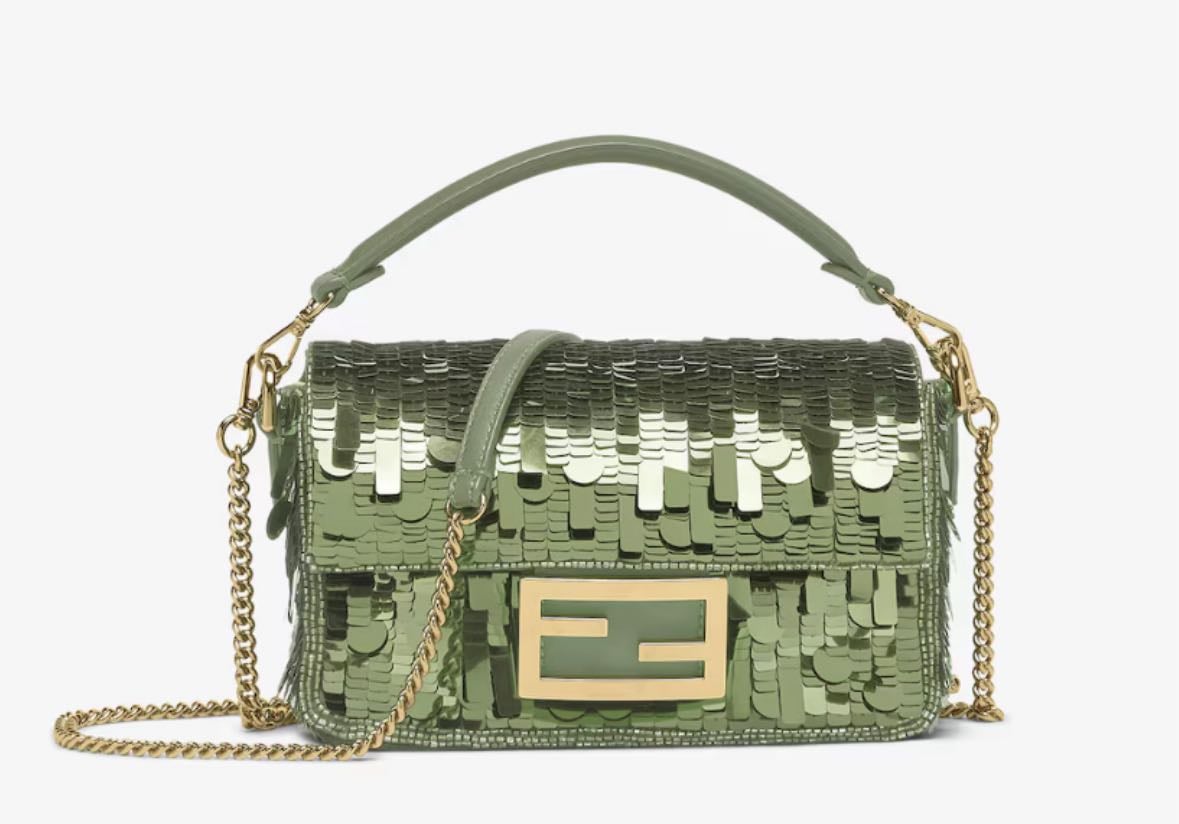 Baguette Mini - Bag embroidered with green sequins
