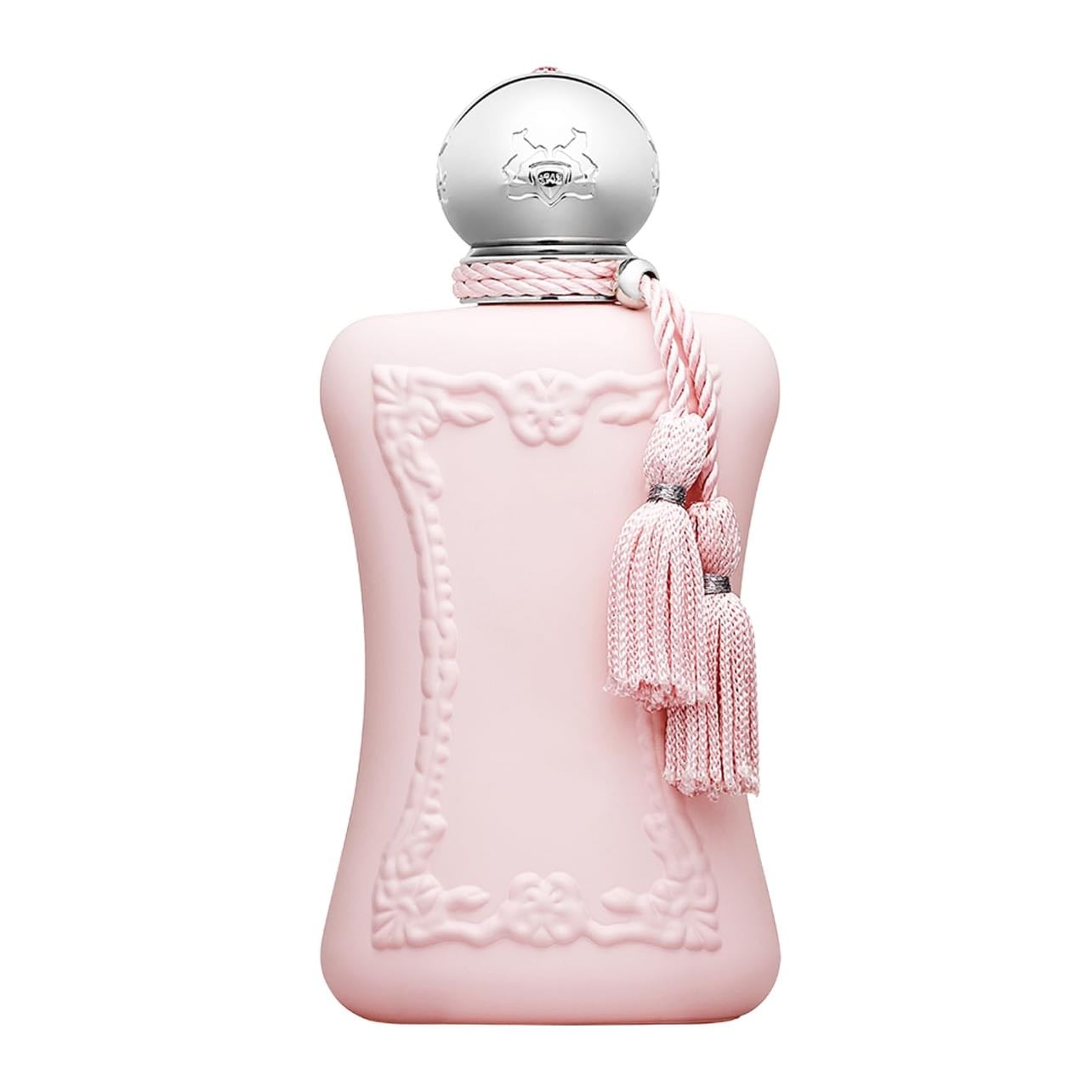 delina by parfums de marly - Top notes are Litchi, Rhubarb, Bergamot and Nutmeg; middle notes are Turkish Rose, Peony, Musk, Petalia and Vanilla; base notes are Cashmeran, Incense, Cedar and Haitian Vetiver.