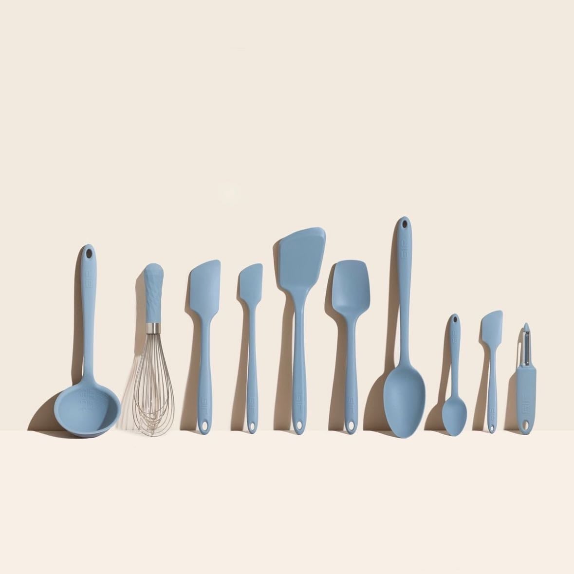 baking tools - pizza cutter, whisk, spatula, measuring cups, etc.