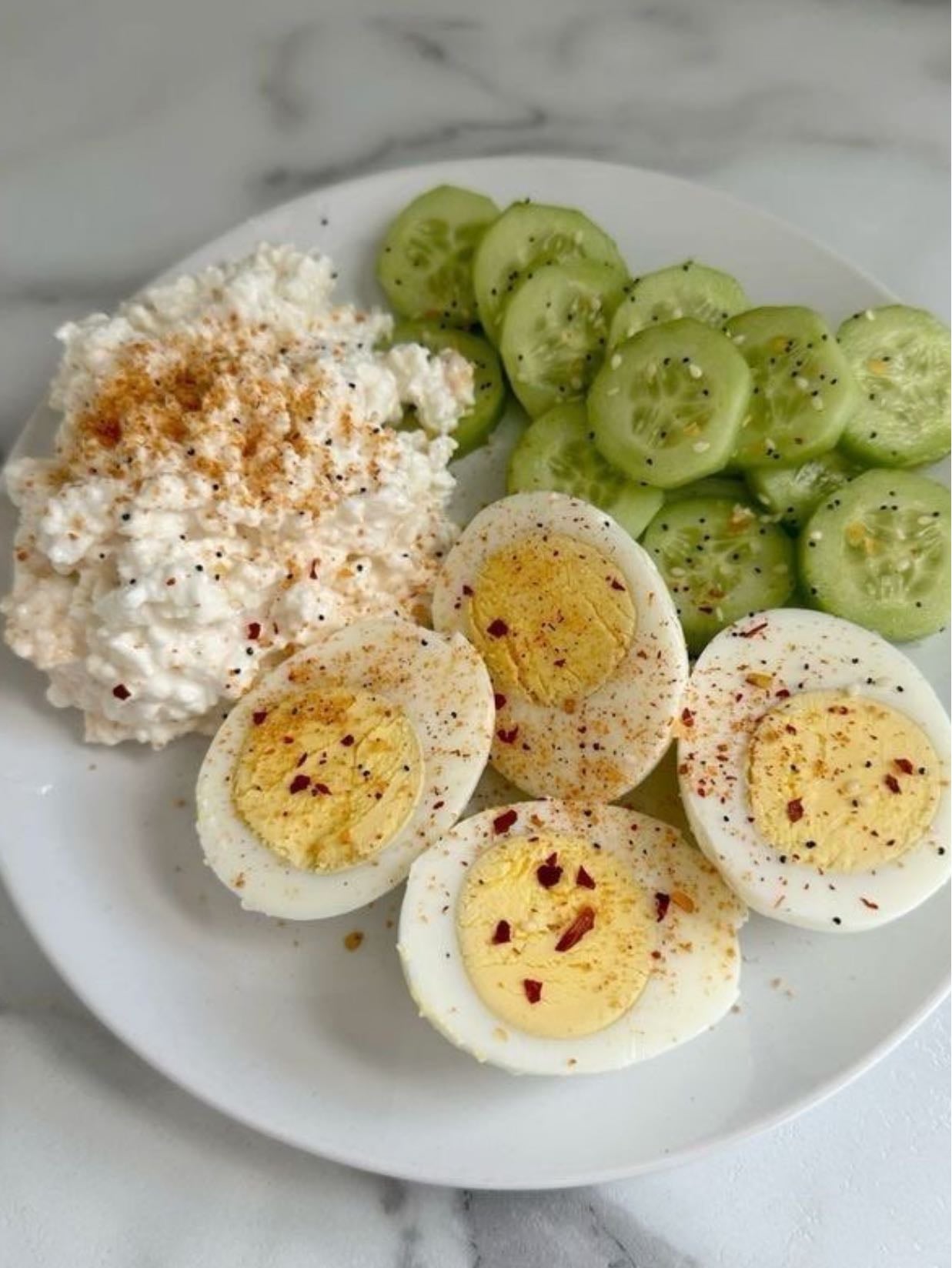 hard boiled eggs, cottage cheese, cukes