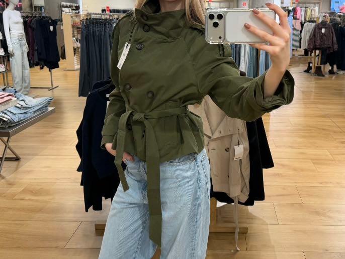 Funnel Neck Trench Jacket Green - Bershka