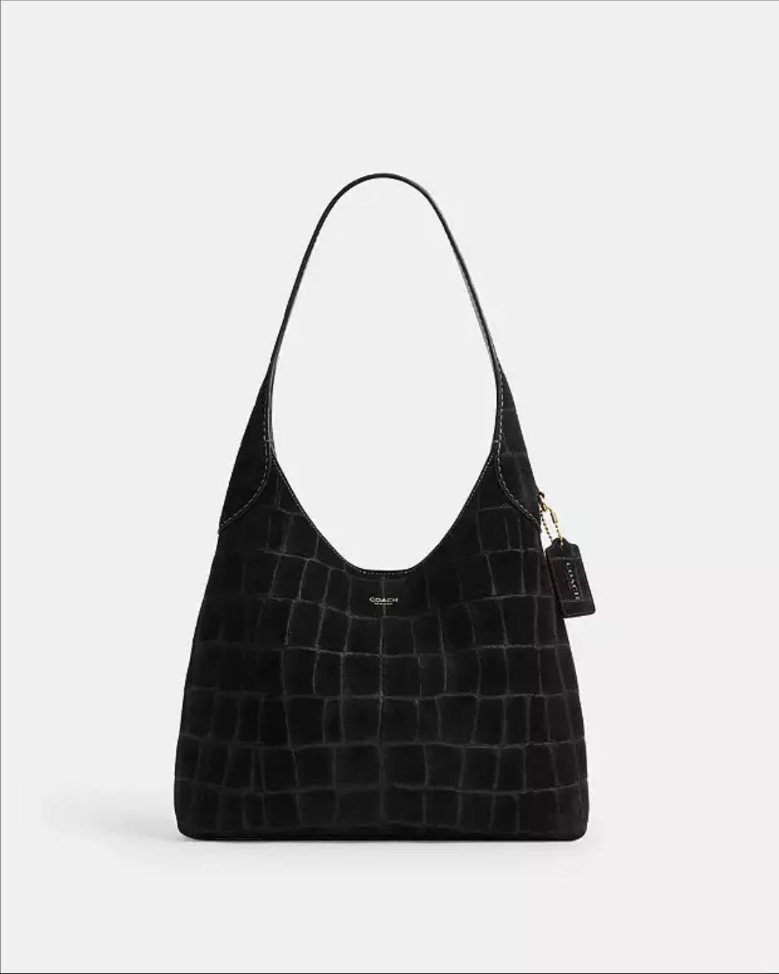 Coach Brooklyn Shoulder Bag 28 - Croc Embossed Black Suede
