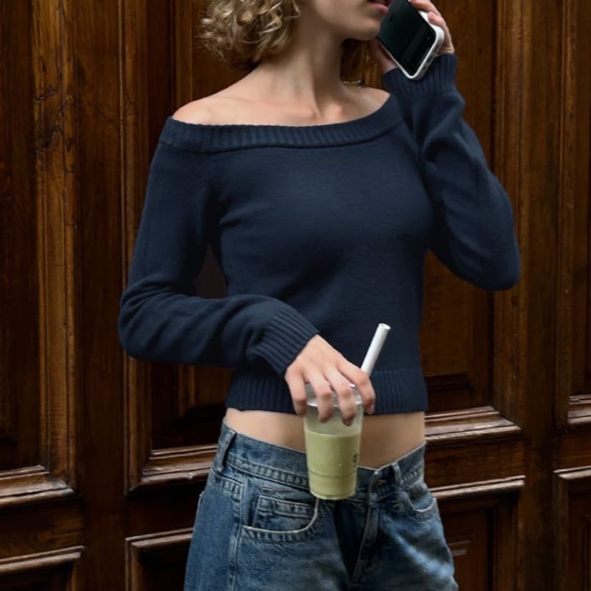 navy boat collar sweater - subdued