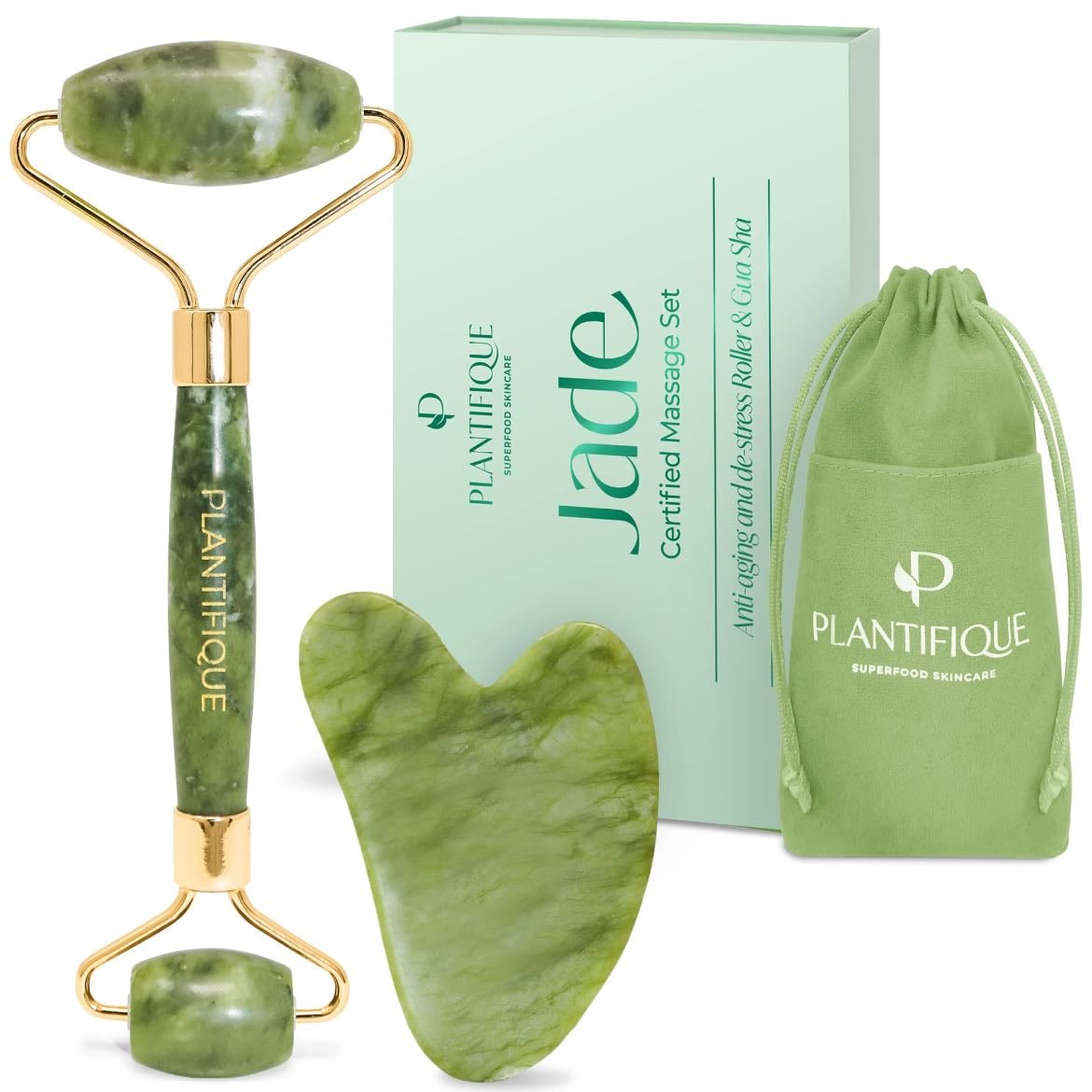 Jade Roller & Gua Sha Set - Perfect for facial massages that boost circulation, reduce puffiness, and promote that glowy skin.
