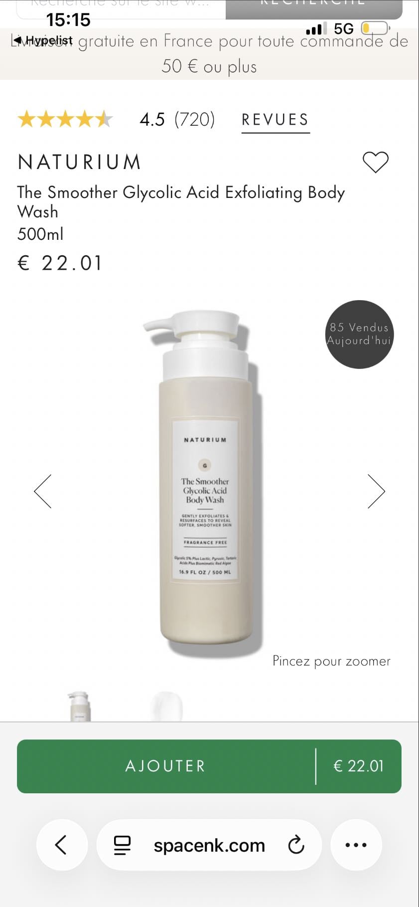 gel douche exfoliant naturium